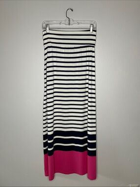 Cynthia Rowley Navy & White Striped Maxi Skirt with Pink Hem Size Medium